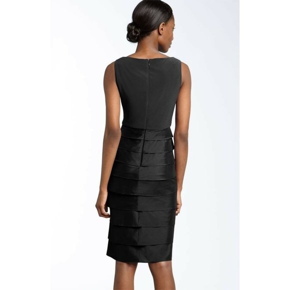 NWT Adrianna Papell Black Tiered Mesh Neckline Sheath Dress Size 12 Cocktail main image 0